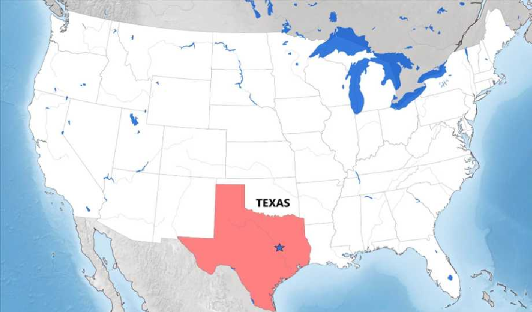 A map of the united states with texas highlighted.